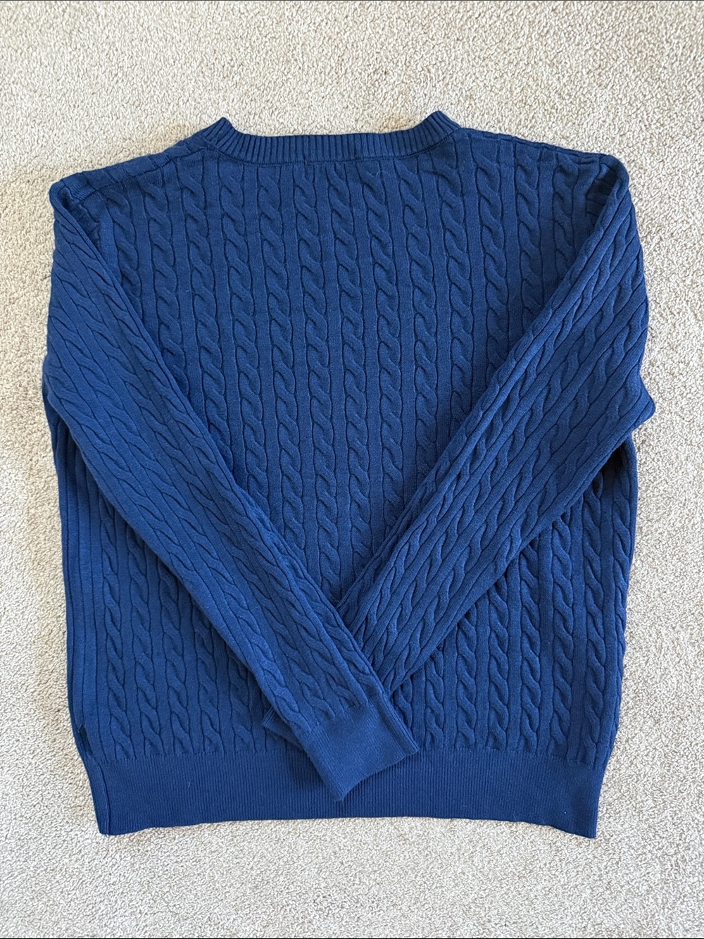 Polo by Ralph Lauren YOUTH BOYS Navy Cable-Knit Crewneck Sweater with Red Pony - Picture 3 of 3